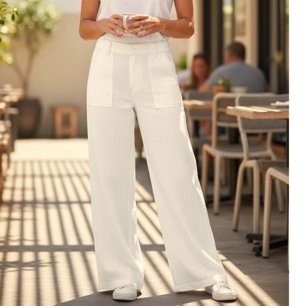 Pilcro and the Letterpress White Wide Leg Linen Blend Pants Lace Trim Size 8